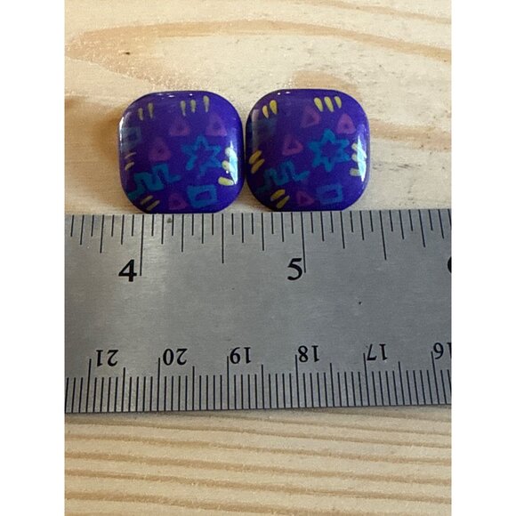 Colorful Geometric Purple Clip-On Earrings - Picture 4 of 4